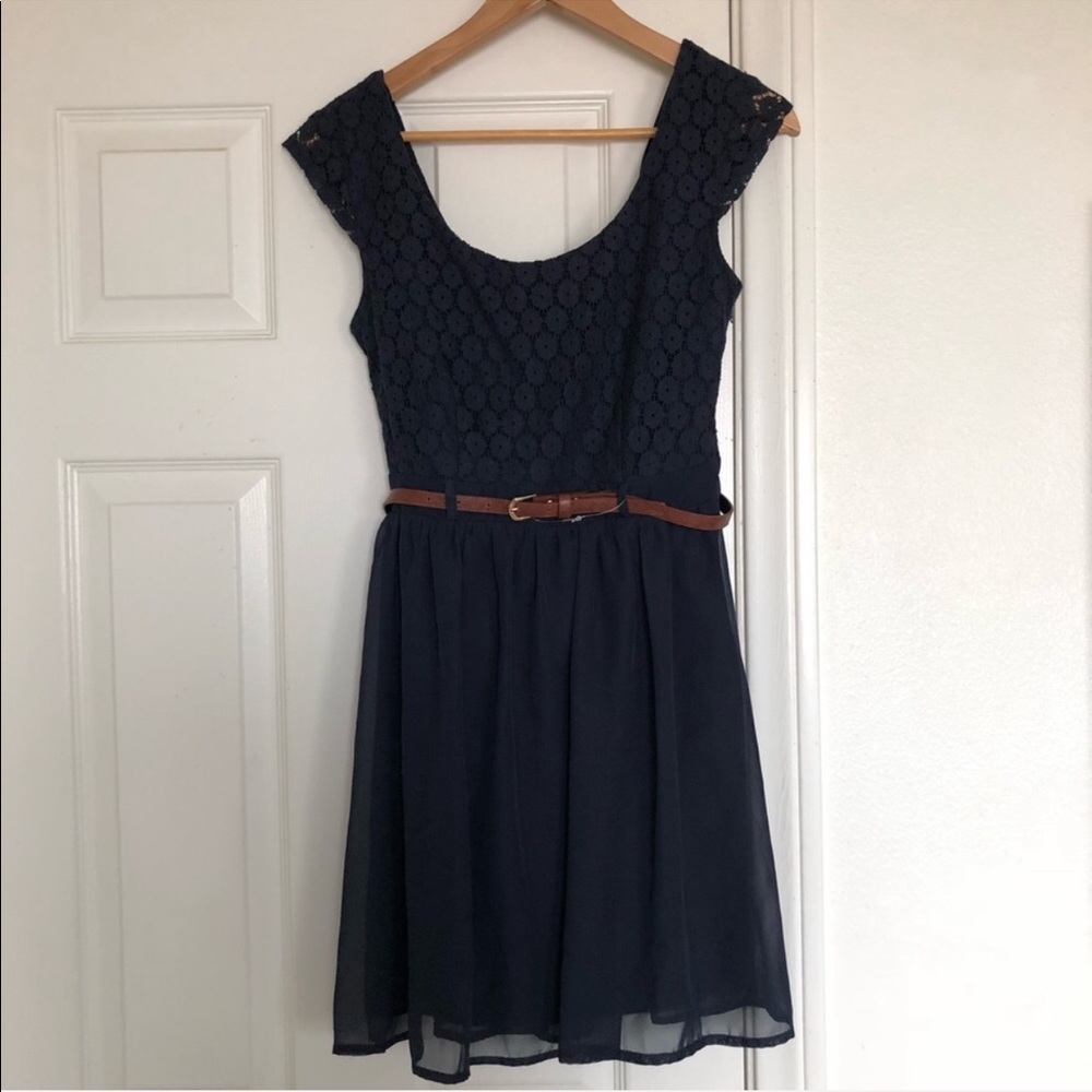 Jodi Kristopher Navy Blue Crotchet Dress